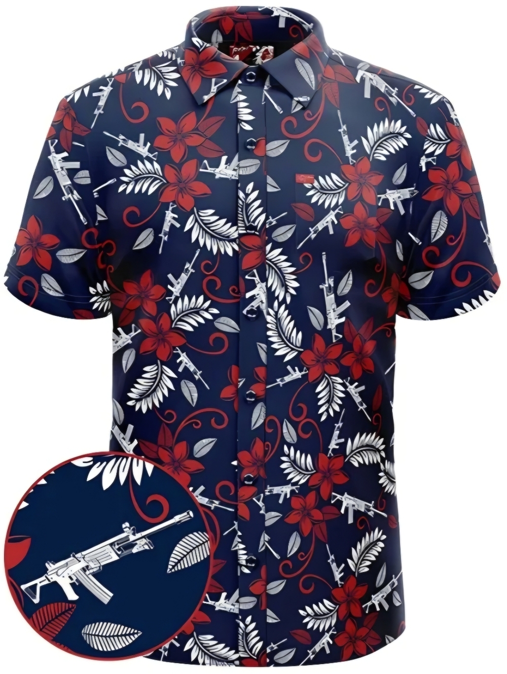 NWOT Retro Rifle Patriotic Hawaiian Shirt Size Large - Red, White, and Blue